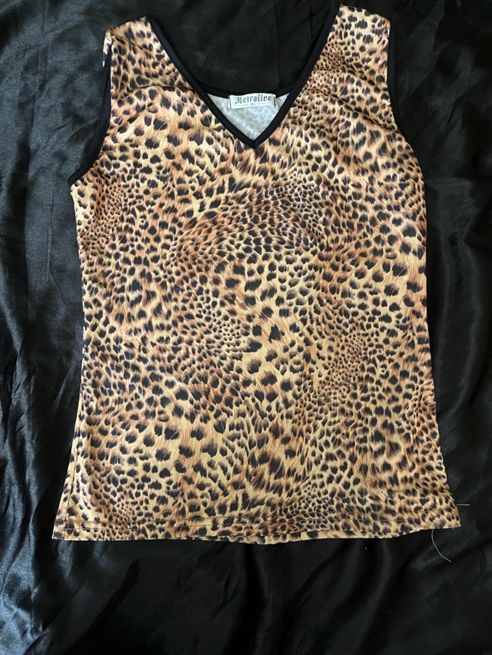 Leopard Print V-Neck Sleeveless Top - Brown/Black